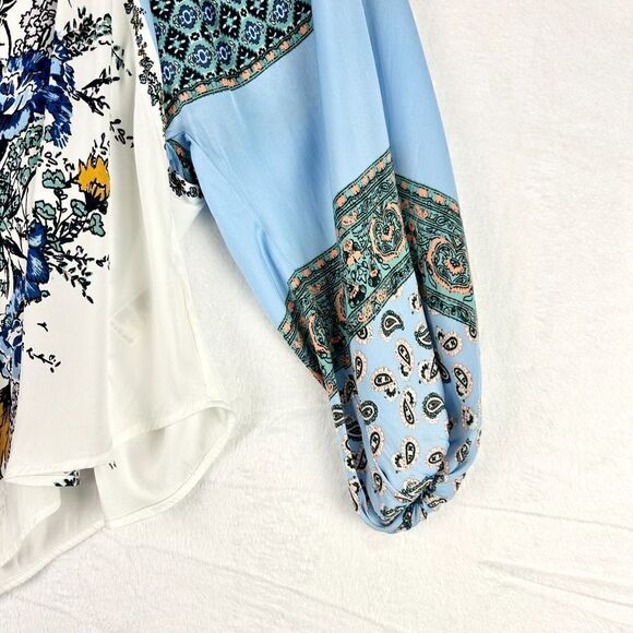 Free People Positano Print Blouse Size Small NWT Ivory Combo Floral Paisley - Picture 8 of 13